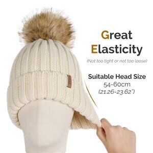 NWT - FURTALK Beige Knit Beanie with Detachable Faux Fur Pom (BOGO Offer)